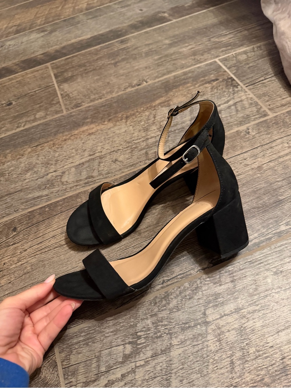 a new day Black Suede Block Heel Ankle-Strap Sandals